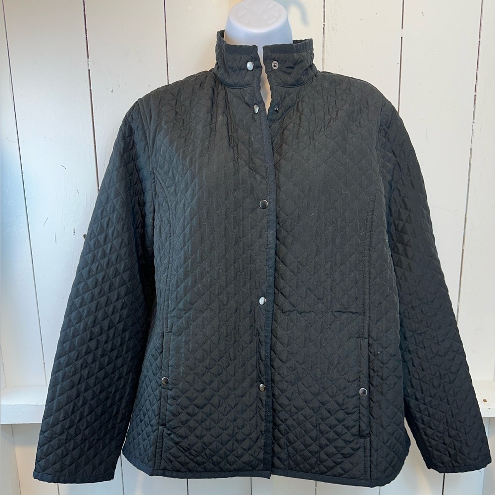 First Issue Liz Claiborne Quilted Black Jacket Women’s Size Large Snap Up - Picture 11 of 11